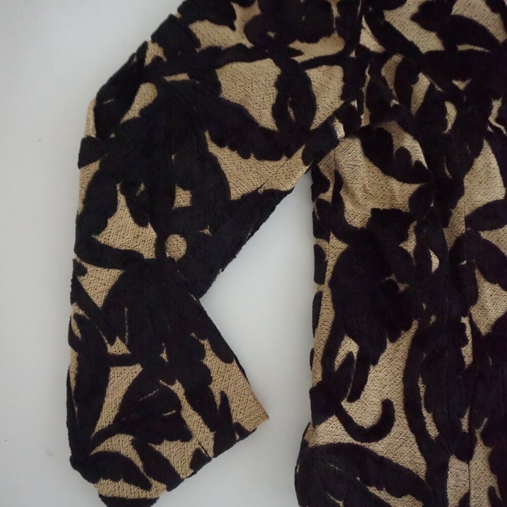 Vintage Giancarlo Ferrari Tan Black Velvet Leaf Burnout Zip Jacket Boho M - Picture 8 of 9